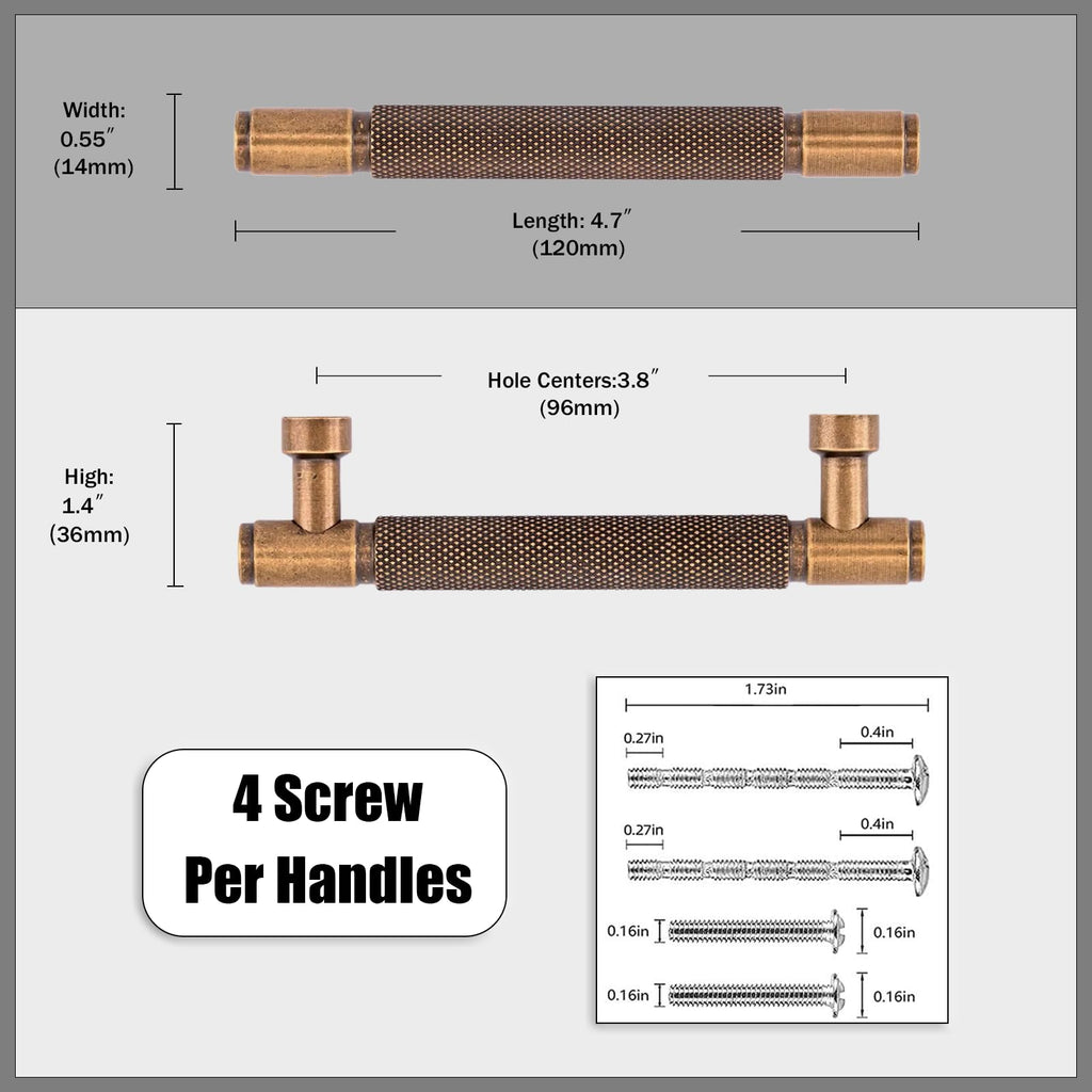10 Pack Antique Brass Knurled Cabinet Pulls 3.75 Inch(96mm) Kitchen Cabinet Handles Cabinet Hardware Drawer Pulls
