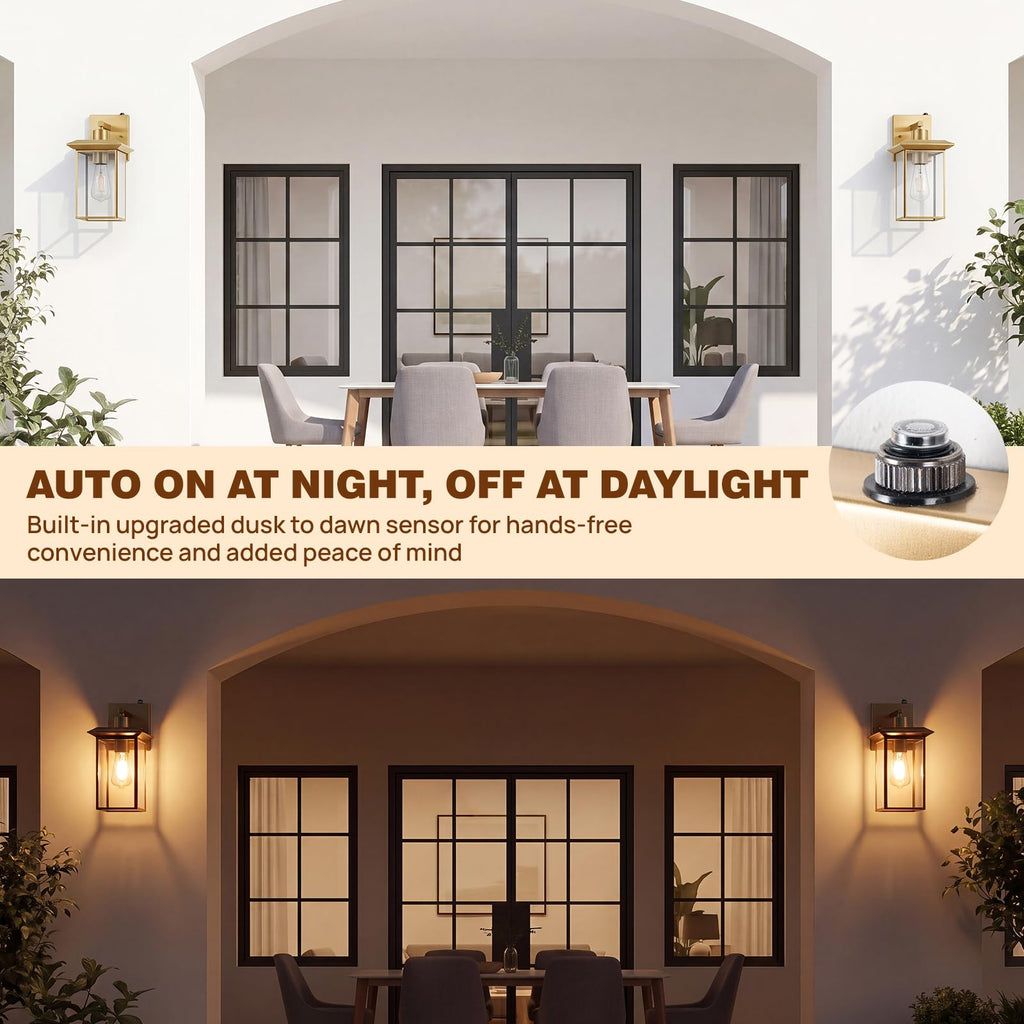 Outdoor Wall Lights 2 Pack, Dusk to Dawn Outdoor Lighting, 12.4" Solid Copper Exterior Lighting Fixtures Front Door