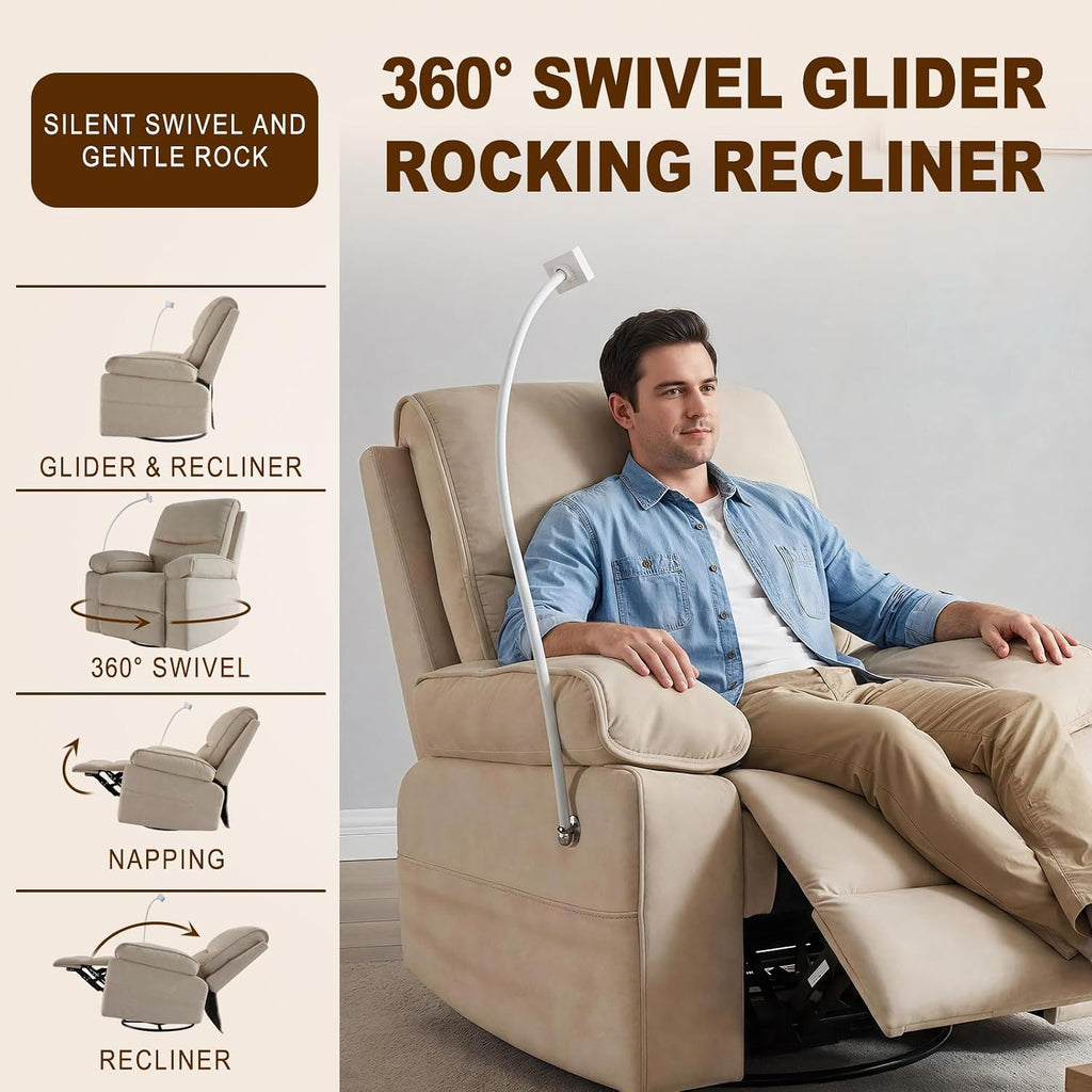 360° Swivel Glider Rocking Chair Nursery, Oversized Recliner with Phone Holder,Nursing Chairs for Breastfeeding with