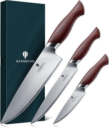 Japanese Knife Set 3 PCs, High Carbon 10Cr15Mov Stainless Steel | Ultra-Sharp Professional Kitchen Chef Knives Set