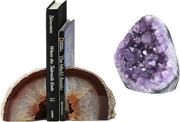 1 Pair Natural Agate Book Ends Small 2-3 LBS & Amethyst Cluster 0.5-1 LBS Irregular Polished 1P