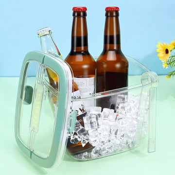 5L Ice Cube Storage Bin with Lid and Tong, Clear Ice Bucket for Freezer Portable Plastic Refrigerator Containers Wine