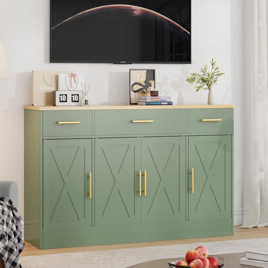 Buffet Cabinet with Storage,53.4" Large Kitchen Storage Cabinet with 3 Drawers and 4 Doors,Wood Farmhouse Buffet