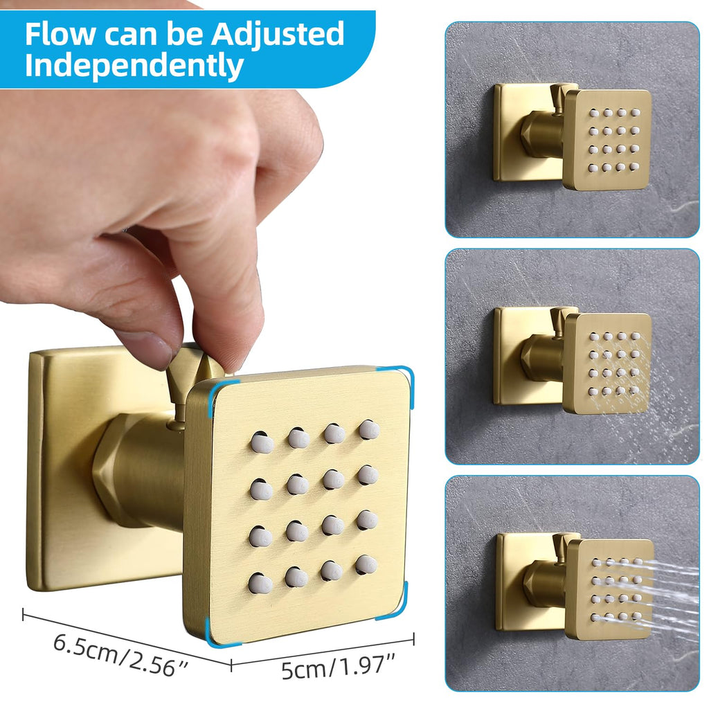 Body Jets Shower System with On-Off Switch, 16 Inch Ceiling Rain Shower Head with Jets Shower Faucet Fixture Complete