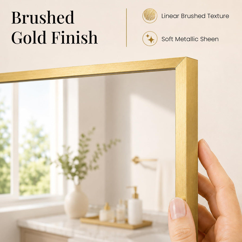 48x36 Inch Brushed Gold Rectangular Bathroom Vanity Mirror