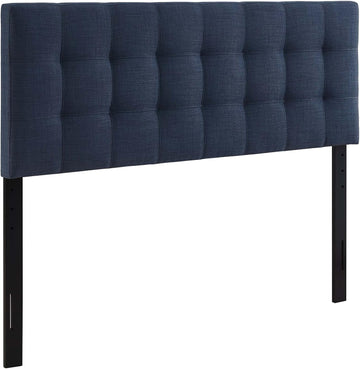 Lily Tufted Linen Fabric Upholstered King Headboard in Navy
