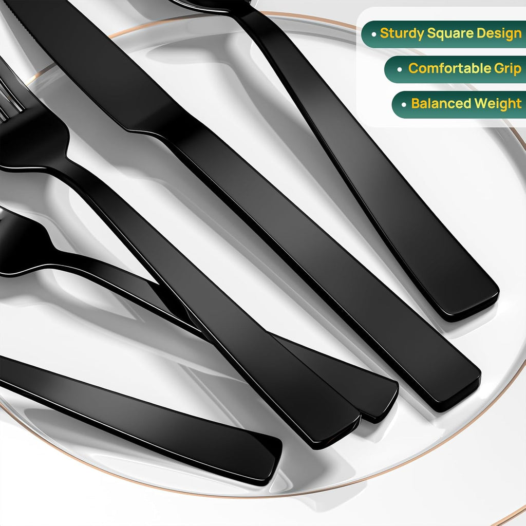 60 Pieces Black Silverware Set, Premium Stainless Steel Flatware Set for 12