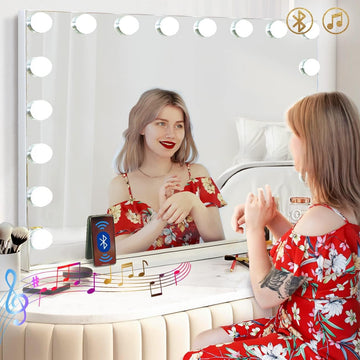 Vanity Mirror with Lights and Bluetooth Speaker 32"x 22.8" Hollywood Makeup Mirror with 18 LED Bulbs, Large Lighted