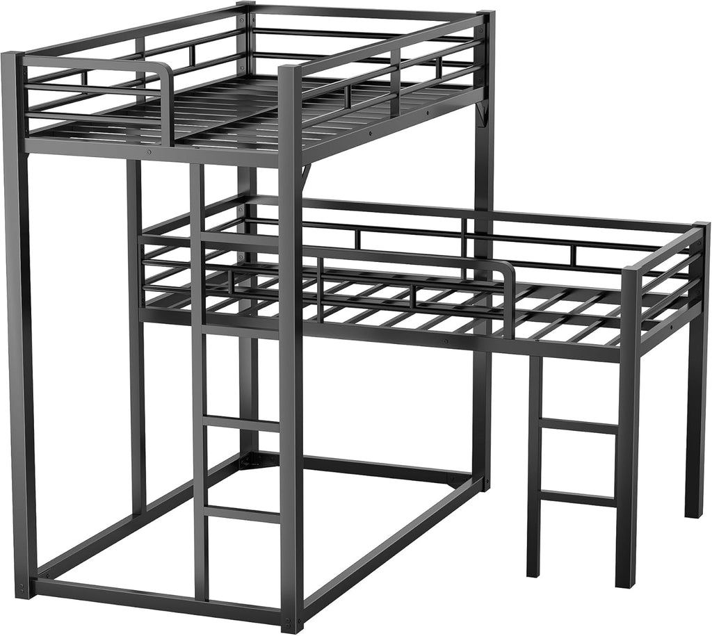 Heavy Duty L-Shaped Triple Bunk Bed for Kids Bedroom,Twin Over Twin Over Twin Metal Bunkbeds with Ladder & Safety