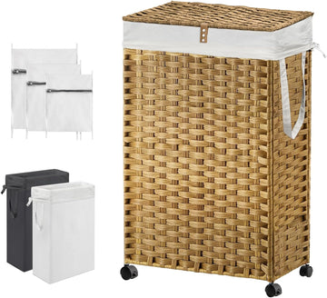 88L Slim Laundry Hamper with Wheels, 23.3 Gallon Rolling Laundry Basket with Lid, Tall and Narrow Laundry Hamper with