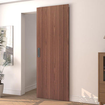 32"x86" Concealed Sliding Barn Door with Soft Close Hardware Kit, Brown Hidden Door for Opening 24"-