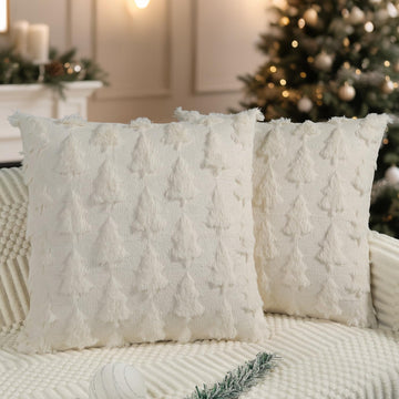 Christmas Pillow Covers 20 x 20 Inch Set of 2 Cream White Christmas Tree Pillow Cases Soft Plush Faux Fur for Winter