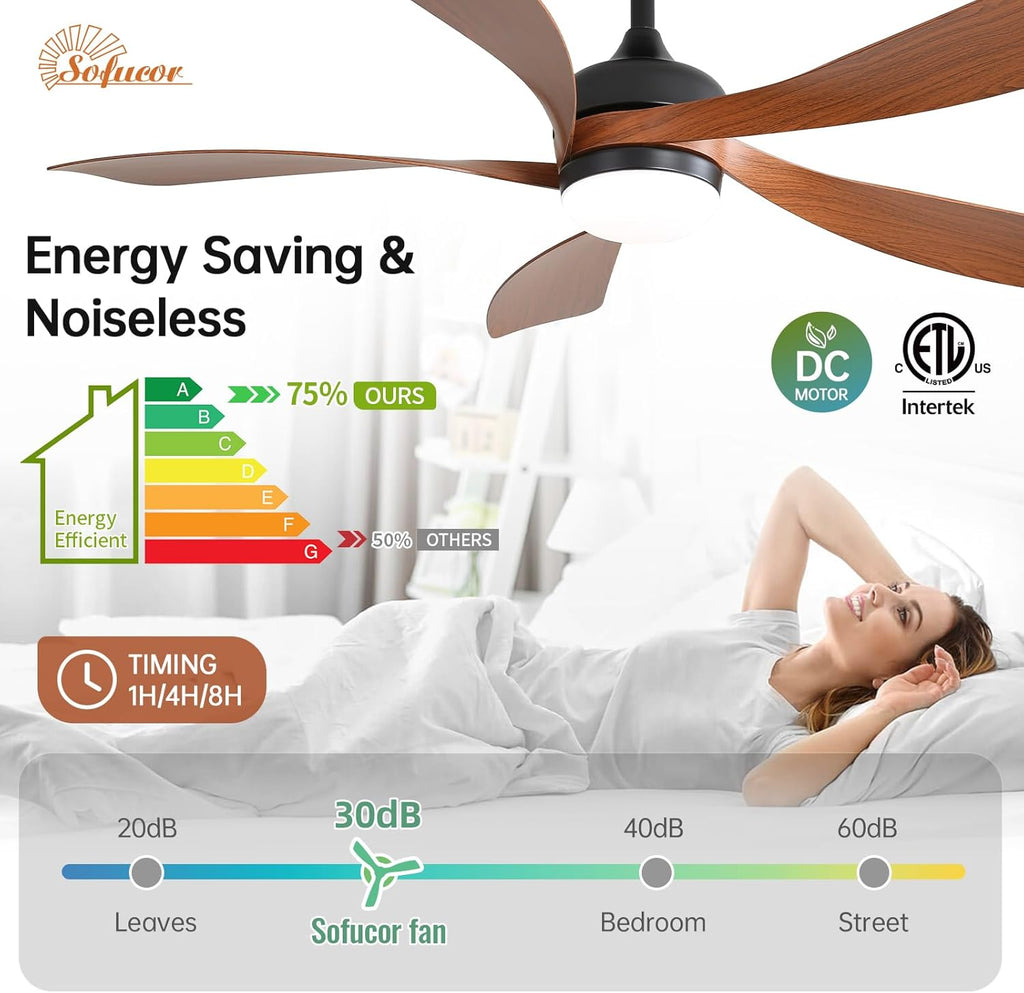 52 Inch Smart Ceiling Fan with Light, Modern Ceiling Fan with Dimmable Memory LED, Compatible with Alexa/Google/App