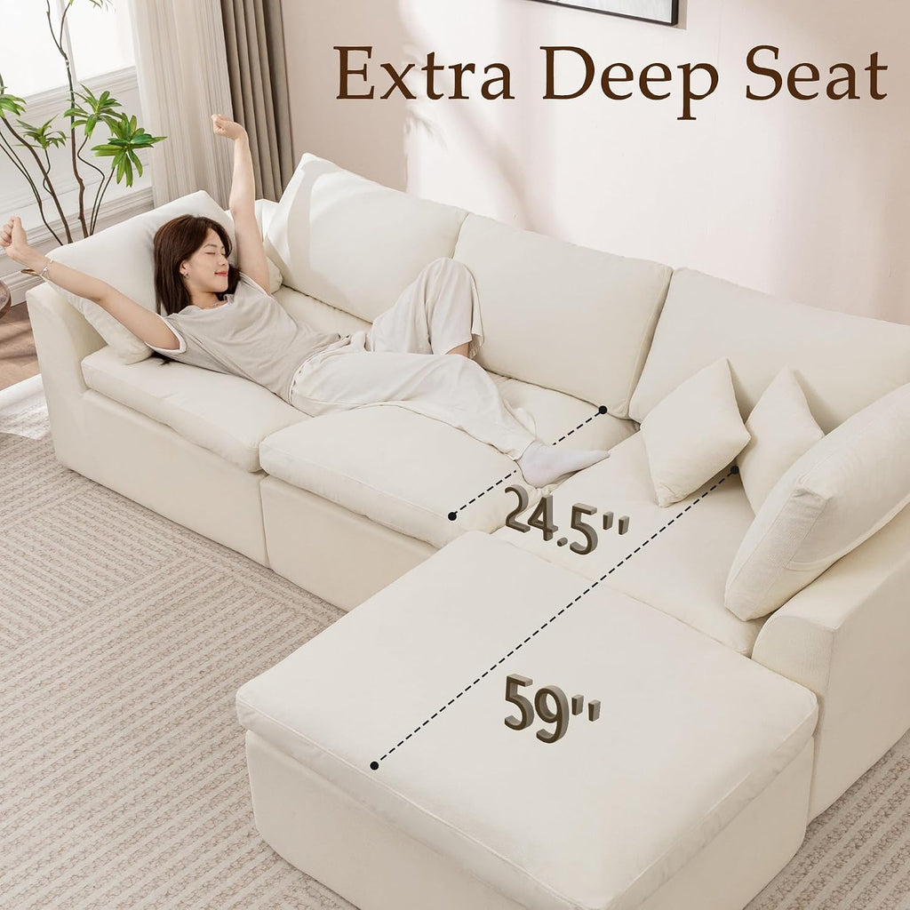 112" Cloud Sectional Couches , Modern Modular Sectional Sofa with Ottoman, Boneless Cloud Couch with Comfy Deep