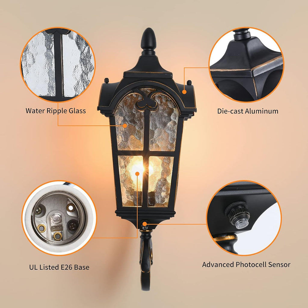 Dusk to Dawn Sensor Outdoor Wall Light Fixtures Black Roman 17.71" H Exterior Wall Lantern Waterproof Sconce Porch