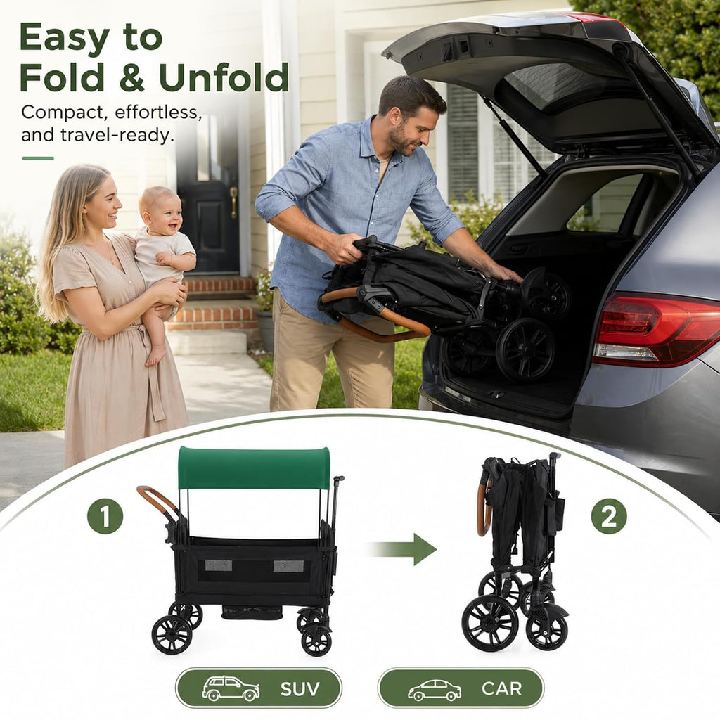 Wagon Stroller for 2 Kids, Foldable with Push/Pull Handles