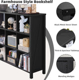 12 Cube Storage Organizer, Farmhouse 62 Inch Wide Black Oak Display Bookshelf, Wooden 3 Tier Large Open Book Shelf