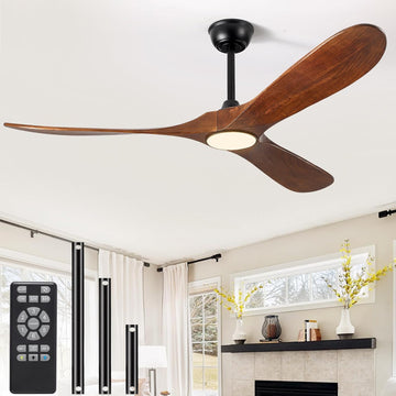 52" Ceiling Fan with Light and Remote, 6-Speed Dimmable Outdoor Ceiling Fan, High CFM Quiet 3 Blade Wood Ceiling Fan