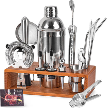 20-Piece Bartender Kit with Stand, Cocktail Shaker Set Bar, 25oz Professional Stainless Steel Bar Tool Set with