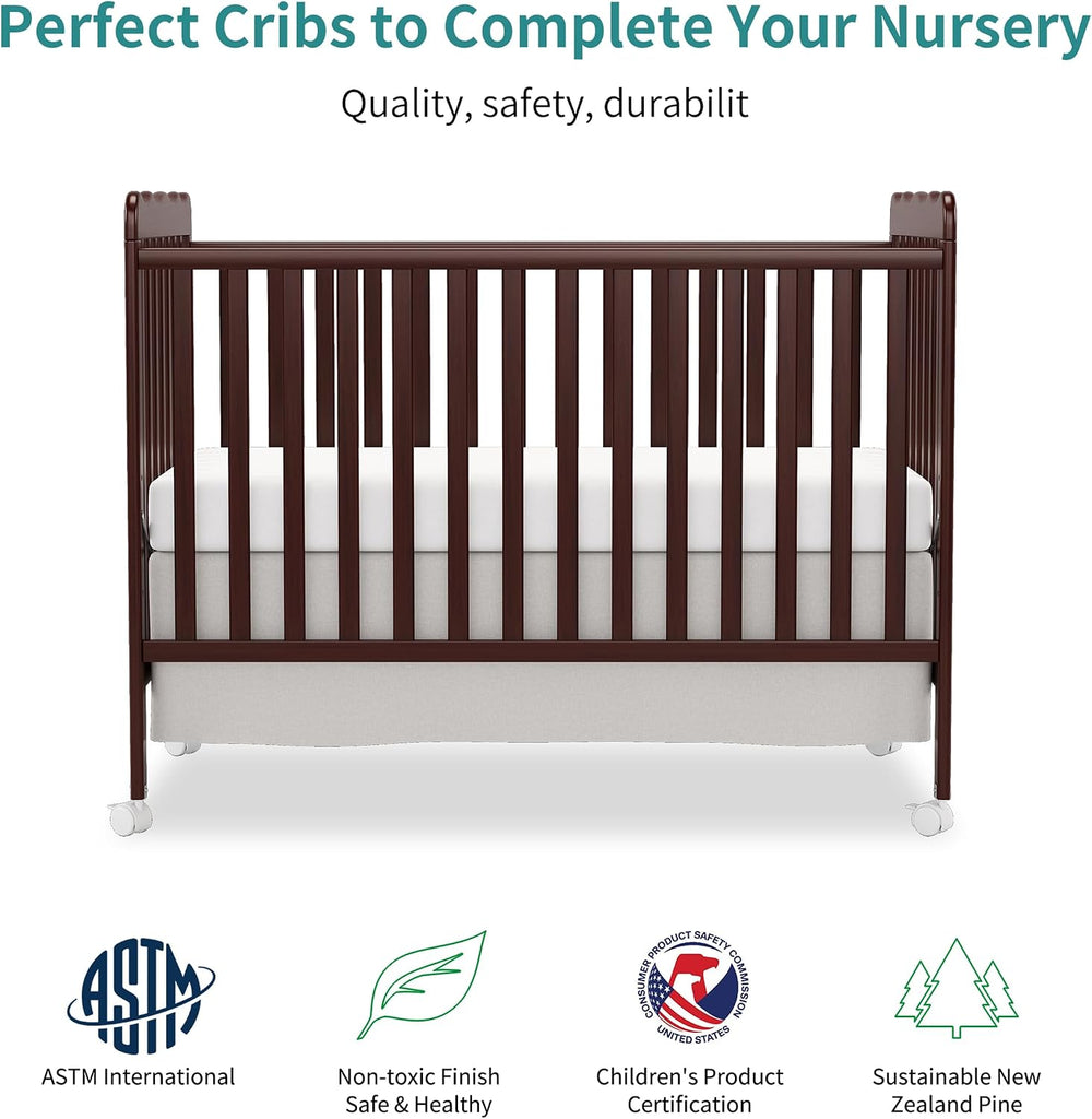 4-in-1 Convertible Wood Baby Crib, Toddler Bed & Daybed (Espresso) | Locking Wheels, 3 Heights, Non-Toxic Finish
