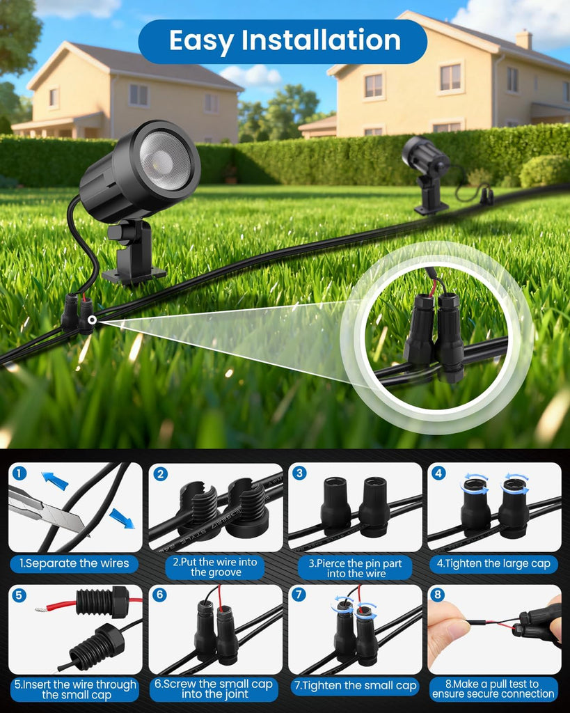3W Low Voltage Landscape Lighting, 2700K Warm White, 4 Pack | LED Landscape Lights with Connectors, IP66 Waterproof