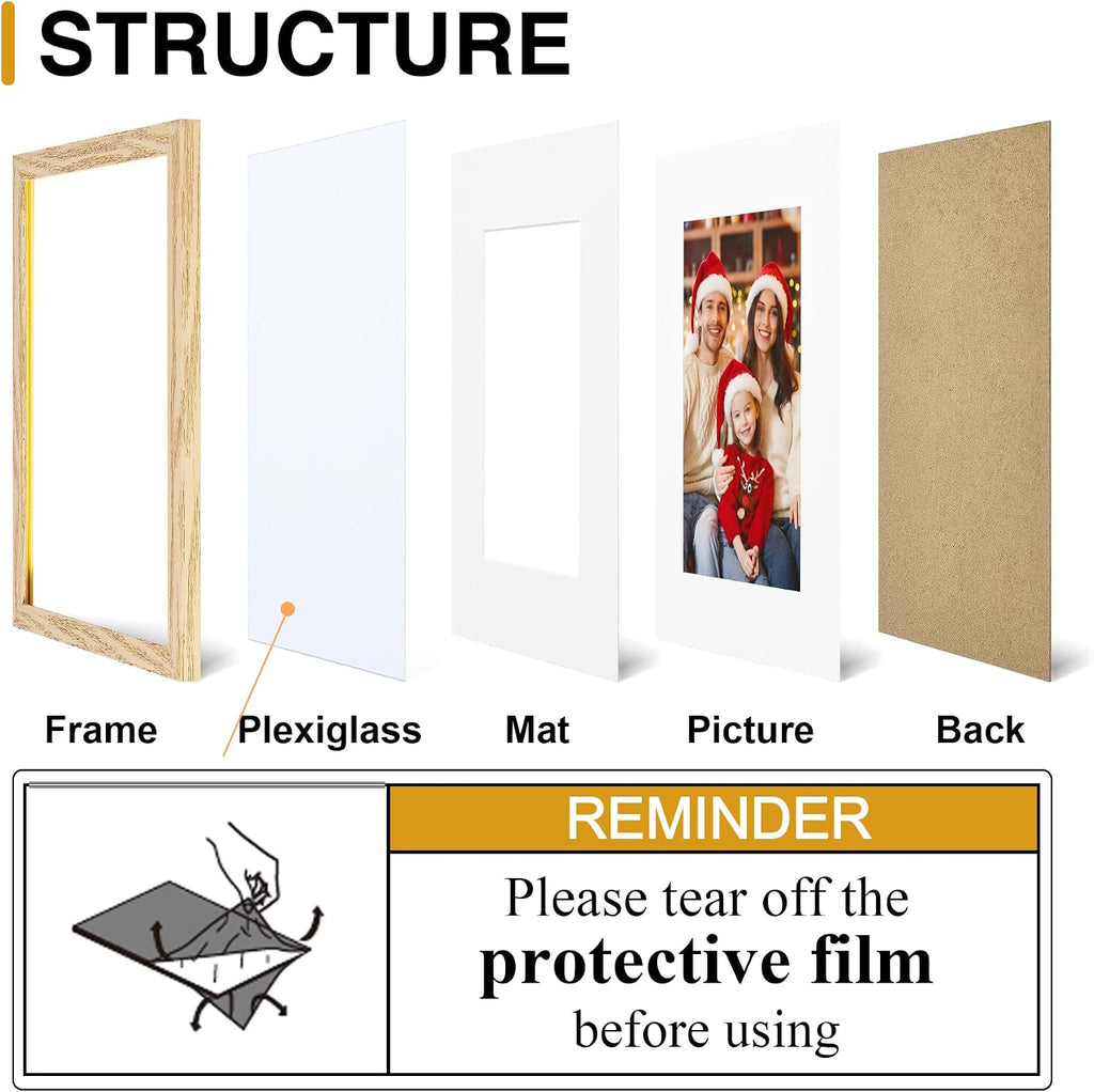 10 Pack 11x14 Picture Frame Collage Wall Decor with 8x10 Mat | Natural Plastic 11x14 Photo Frames with High