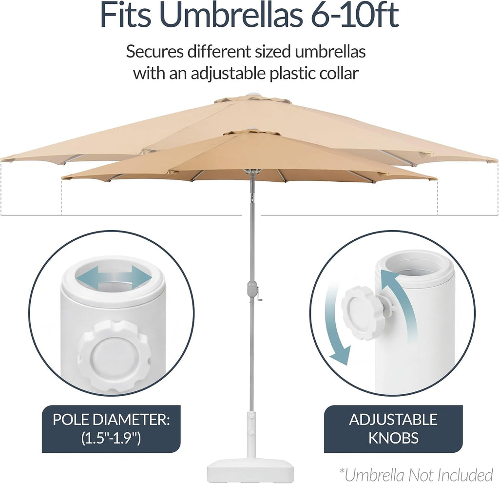 55lb Fillable Umbrella Base Stand, Plastic Patio Umbrella Stand with Pole Holder, Adjustment Knob Asscher Design - White