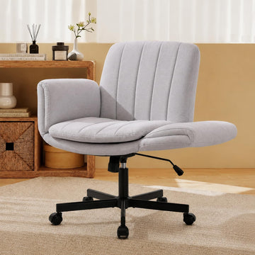 Criss Cross with Wheels and Arms, Vanity Chair with Back, Comfy Swivel Cross Legged Office Chairs for Ultimate