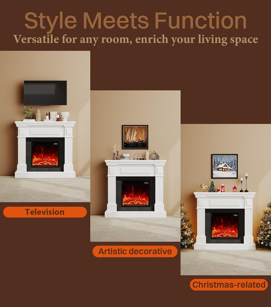 40" Electric Fireplace with Mantel, TV Stand＆Freestanding Fireplace, 18 inch Electric Fireplace Heater with 4 Flame