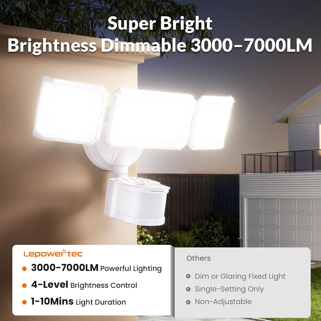 LED Security Light 240° Dual PIR 100 FT Motion Sensor Outdoor | 7000LM Adjustable Brightness, Hardwired Flood Light