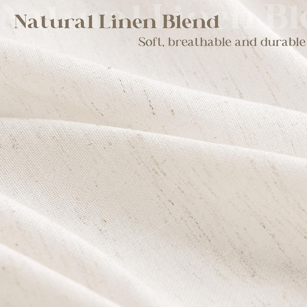 Cream Linen Shower Curtain Water Repellent 72x84 Inch | Neutral Modern Boho, Extra Long Tall, Bath Drapes 84 Inches