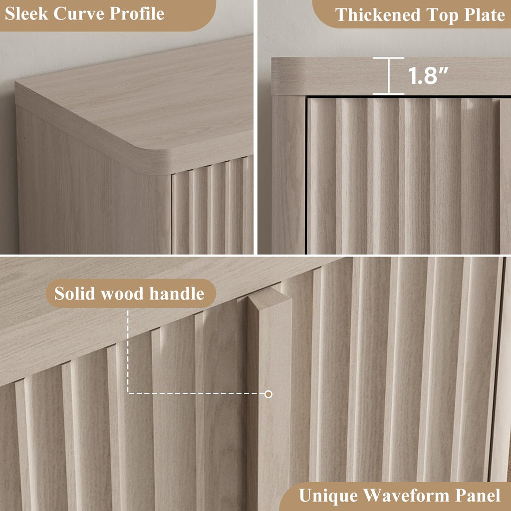Fluted Buffet Cabinet with Storage, 120" Sideboard Buffet Storage Cabinet with 8 Doors & Solid Wood Handle, Coffee