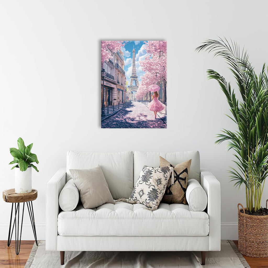 Paris Eiffel Tower Canvas Wall Paris Pictures Cherry Blossom Painting Eiffel Tower Prints Modern Artwork Living Room