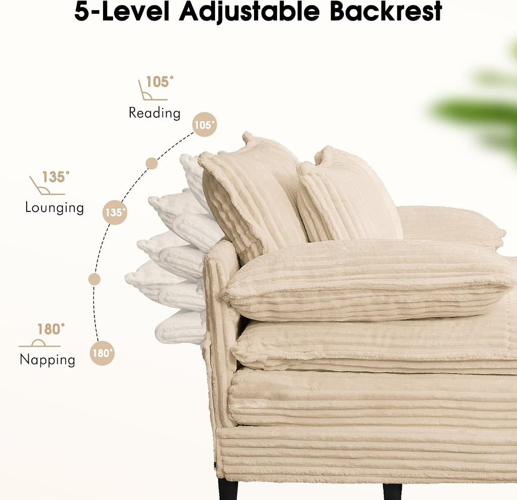 54.8" W Oversized Chaise Lounge Chair Indoor with 5-Position Adjustable Backrest, Corduroy Sleeper Sofa Bed with 3