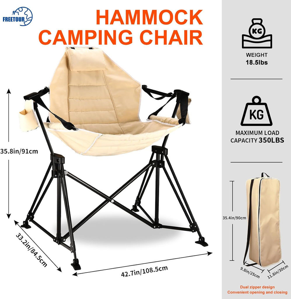 Camping Chair Folding 350lbs Foldable Portable Rocking Chairs for Adults Outside Swinging Camp with Stand Lawn Garden
