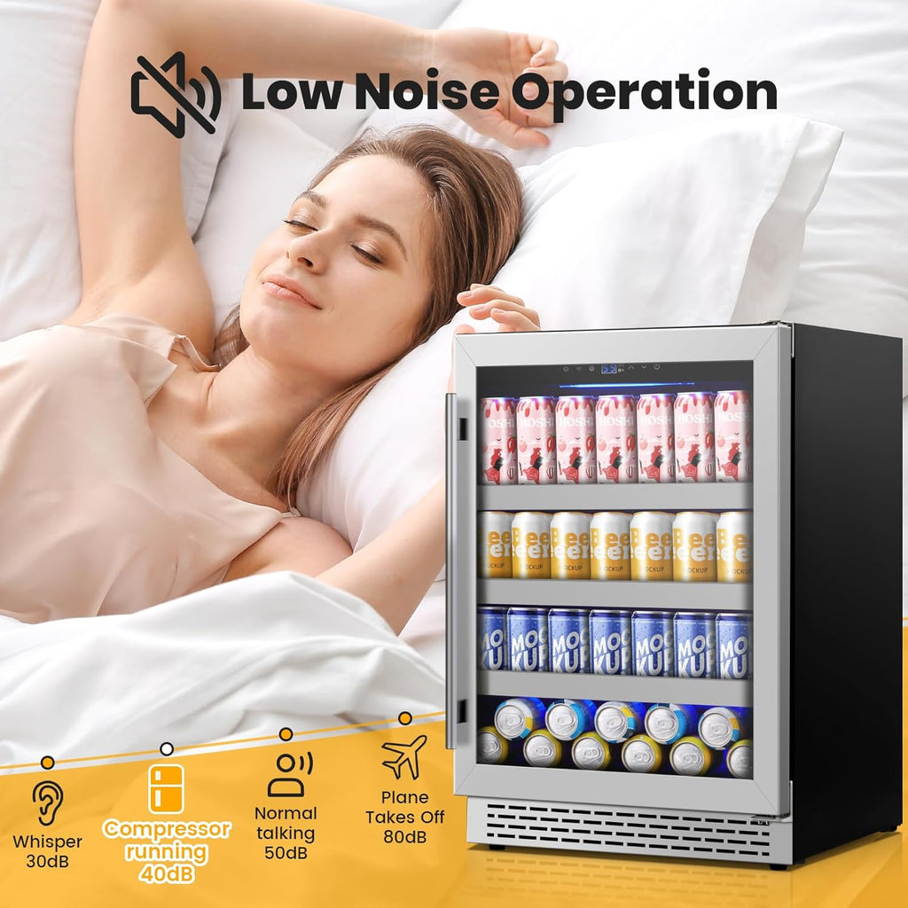 24 Inch Beverage Refrigerator,190 Cans Freestanding/Under Counter Beverage Fridg