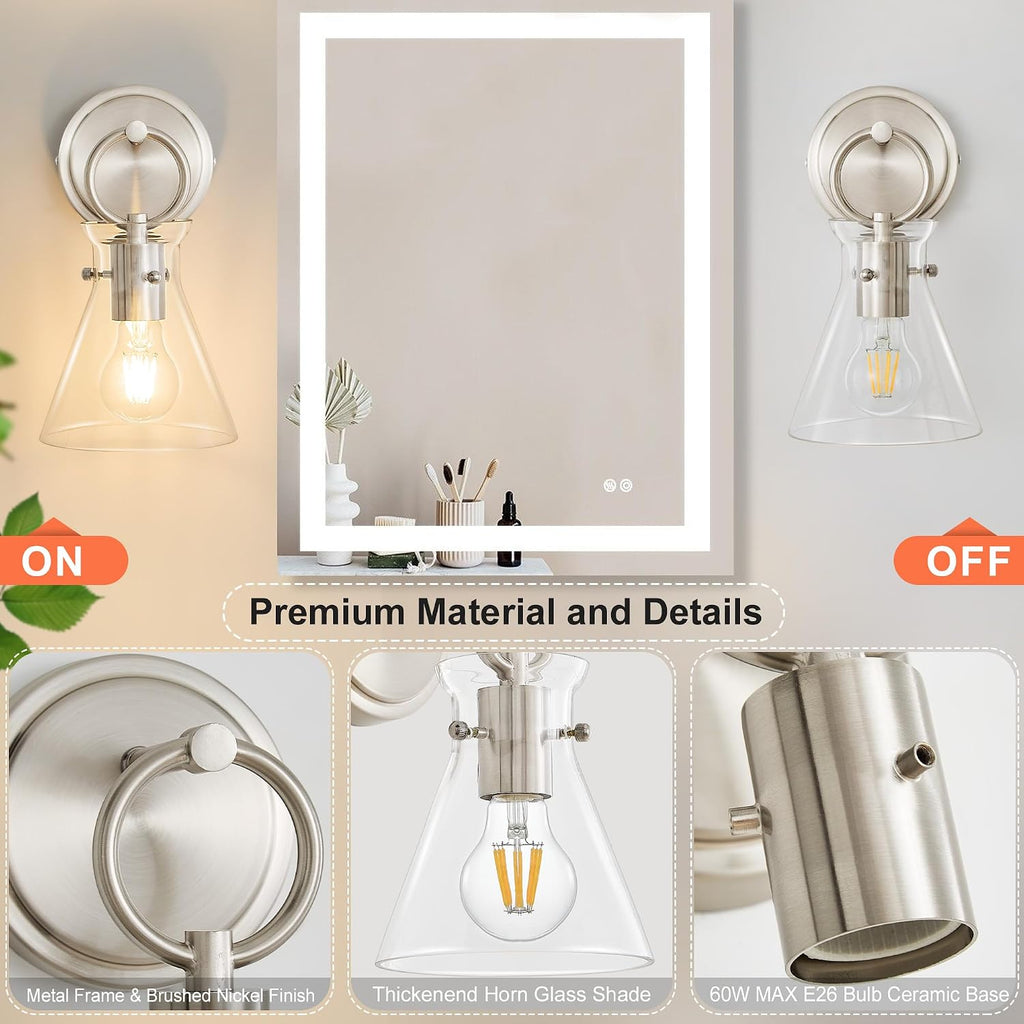 Wall Sconce 6" Clear Glass Shade Nickel 1 Pack | Modern Vanity Light Fixtures, Hardwired Wall Mount Lighting