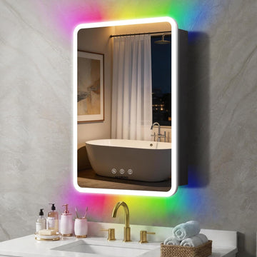 20×32 Inch Lighted Medicine Cabinet with Mirror, LED Medicine Cabinet with RGB Lights, Multicolor Backlit Mirror with