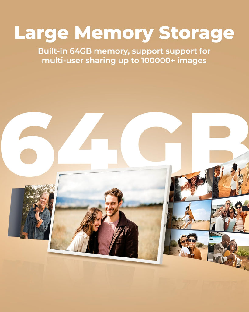 WiFi Digital Picture Frame with 64GB Storage, 10.1" HD Touch Screen Digital Photo Frame, 5000mAh Battery, Share