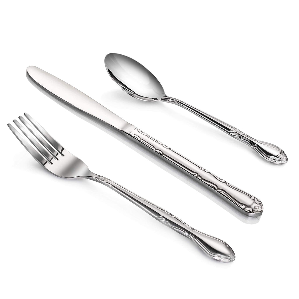 Rose Pattern Stainless Steel Flatware, 3-Piece