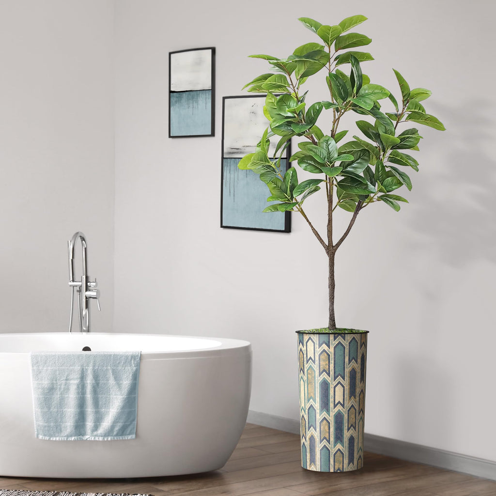 Tree in Modern Polygon Pattern Effect Planter, Fake Rubber Silk TRE for Indoor and Outdoor Home Decoration - 70"