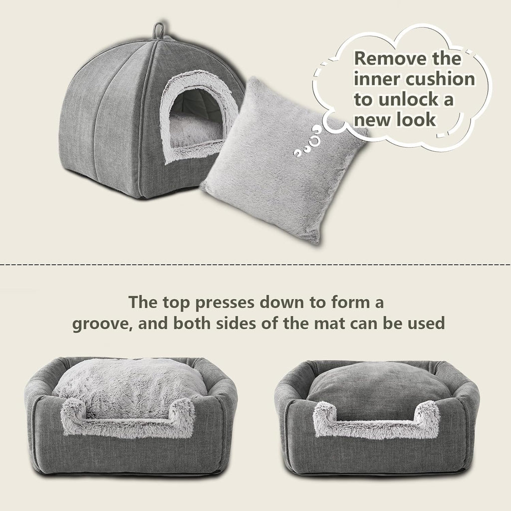 Cat Bed Cave-Cat Beds for Indoor Cats,Kittens and Small Pets,Soft and Warm Cats House Tent Bed,Foldable and Washable