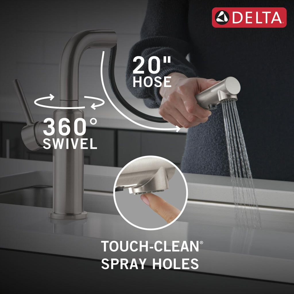 Daneri Brushed Nickel Kitchen Faucet with Pull-Out Sprayer, Modern Single Hole Faucet, Single Handle, Stainless