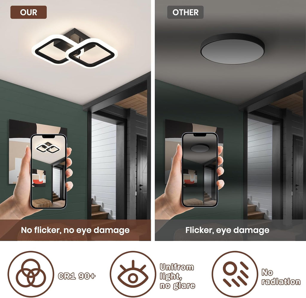 Black Led Ceiling Light,4500K Daylight White Modern Hallway Light Fixtures, Acrylic Indoor LED Ceiling Light Fixtures