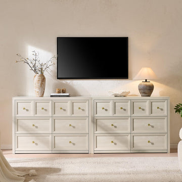 6 Drawers -93 Wide Wooden Chest of Drawers with Large Storage, Long TV Stand with Drawers, Farmhouse Closet Dressers