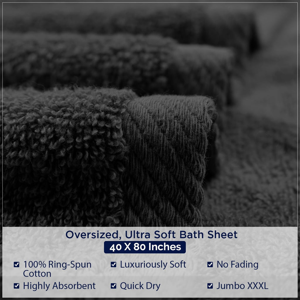 Pack of 1 Jumbo Bath Sheet 40x80 Inches, Oversized Black Bath Towels, Fluffy and Thick Extra Large Bath Sheets