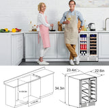 Wine and Beverage Refrigerator, 24 Inch Dual Zone Fridge with Glass Door, Built