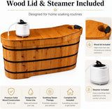 47" Cedar Wood Japanese Soaking Tub - Adult Wooden Bathtub with Steam Package & Accessories