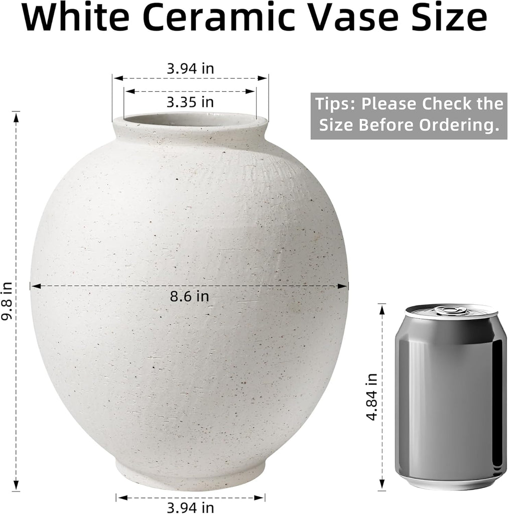 Large White Ceramic Vase, 9.8 inch Rustic Farmhouse Flowers Vase