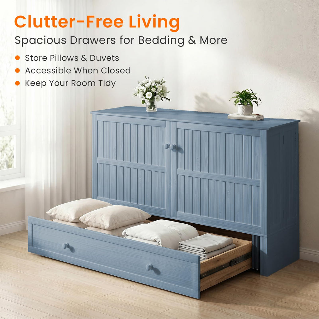 Murphy Bed Queen Mattress - Guest Room Bed Cabinet with Storage
